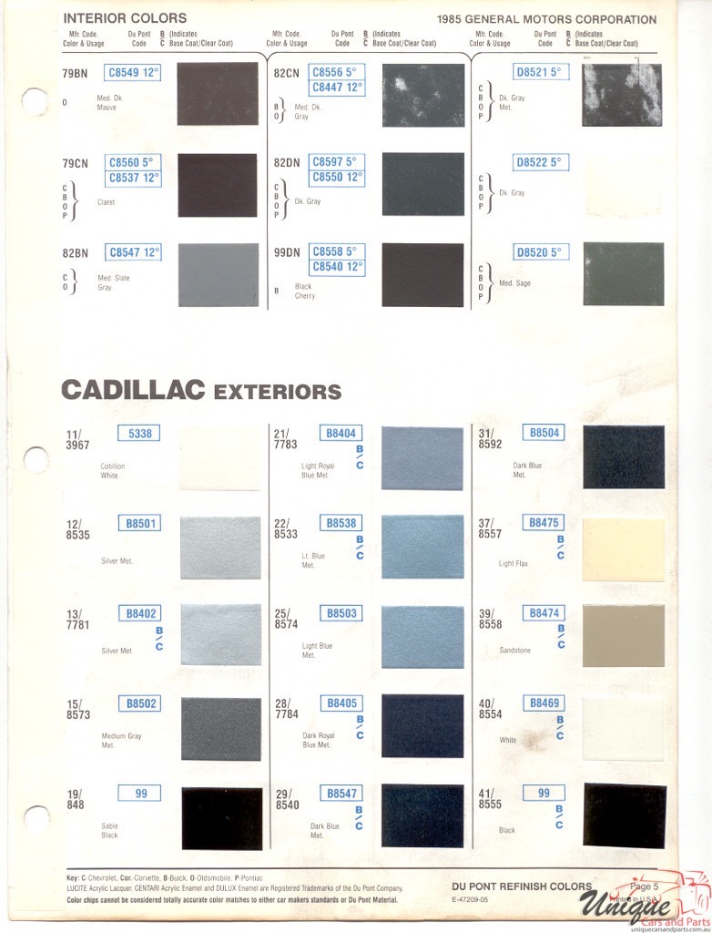 1985 Cadillac Paint Charts DuPont 1